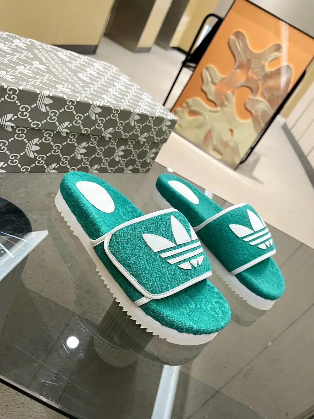 Gucci x Adidas GG Platform Sandal Green for Women Gucci x Adidas GG Platform Sandal Green for Women