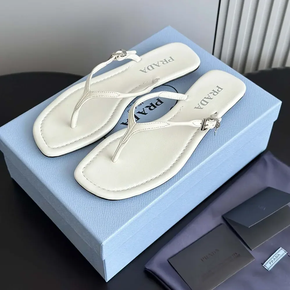 Prada Leather Thong Sandals for Women in White