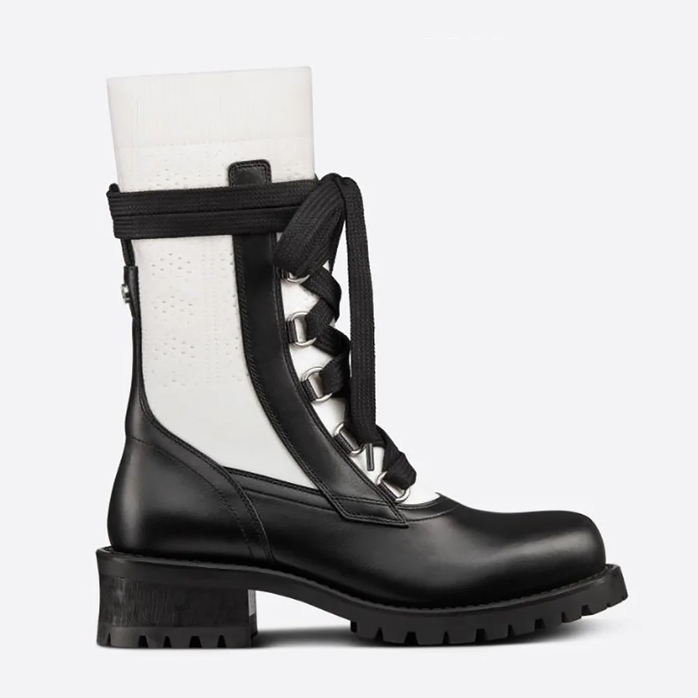 Dior Diorland Lace-up Boot Black Calfskin and White Cotton for Women Dior Diorland Lace-up Boot Black Calfskin and White Cotton for Women