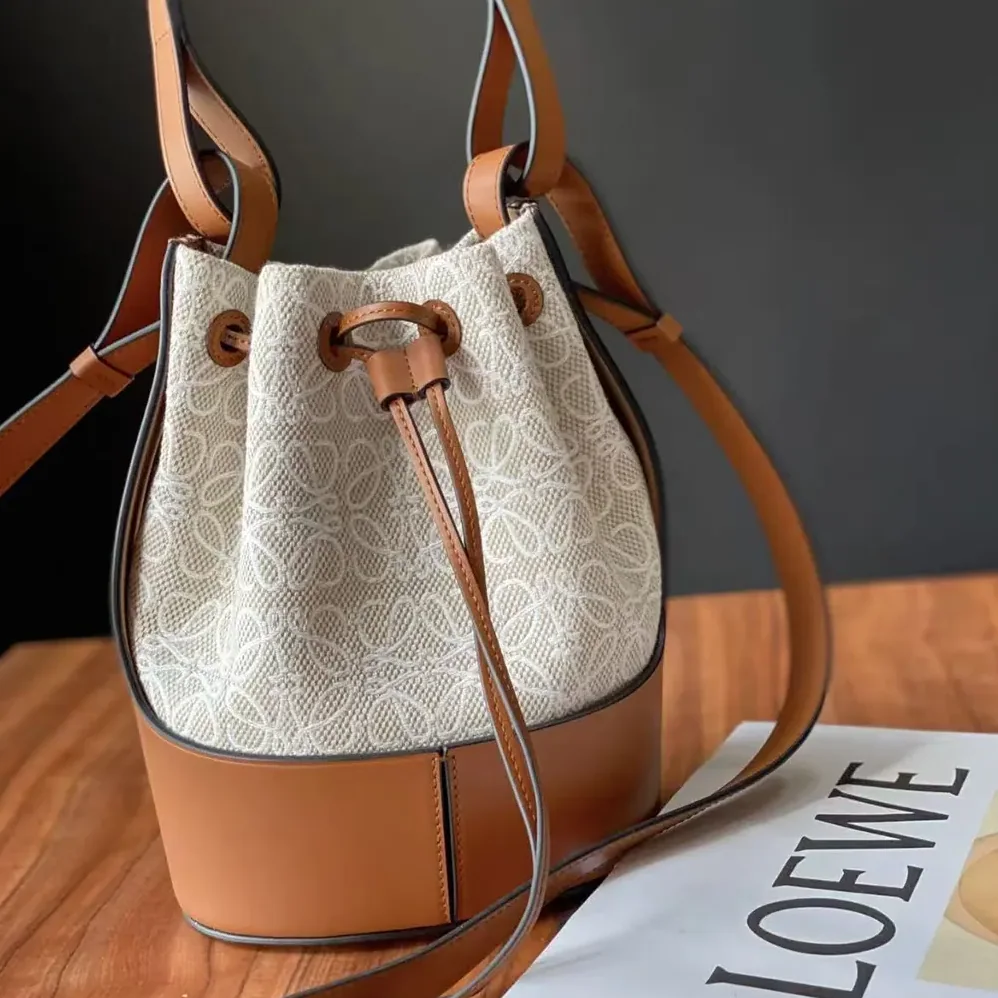 Loewe Small Balloon Bag in Anagram Linen and Calfskin for Women