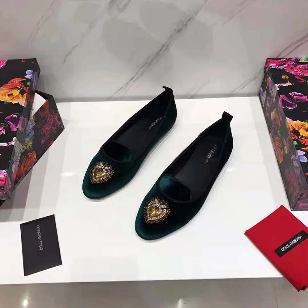 Dolce Gabbana D&G Velvet Devotion Slippers for Women in Green