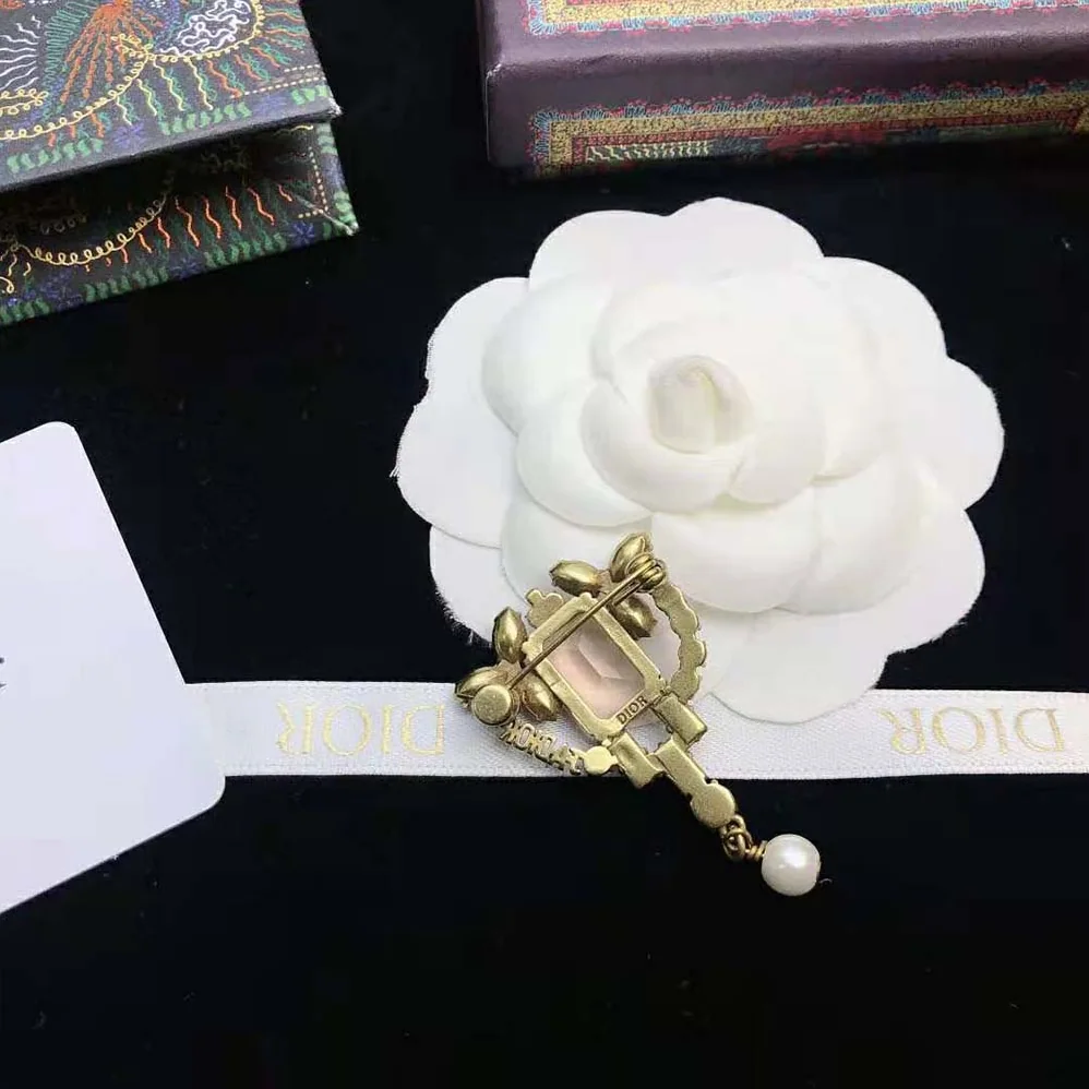 Dior J adior Brooch Antique Gold-Finish Metal and a White Resin Pearl for Women