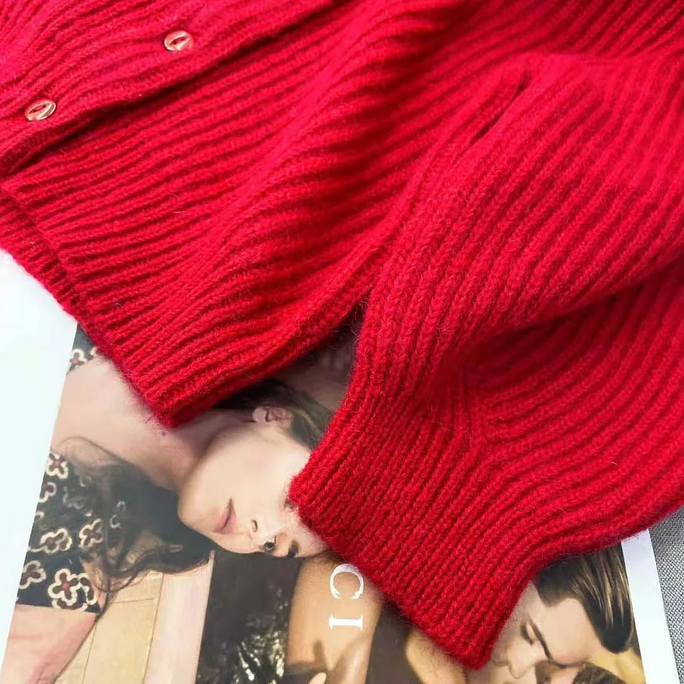 Celine Frilled Collar Cardigan in Silk and Mohair for Women in Red