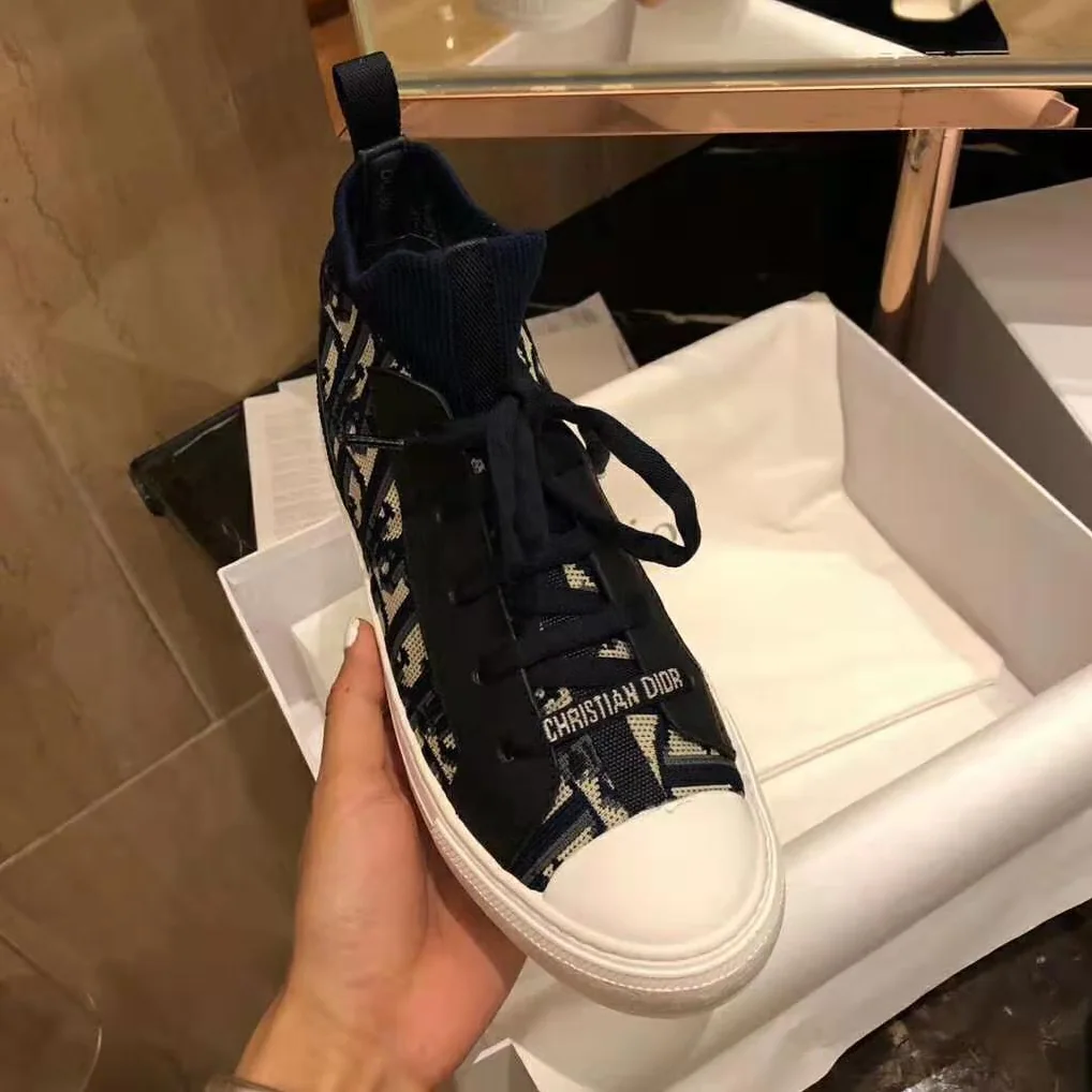 Dior Walk'N'Dior Techincal Knit Oblique Mid-Top Sneaker for Women in Navy