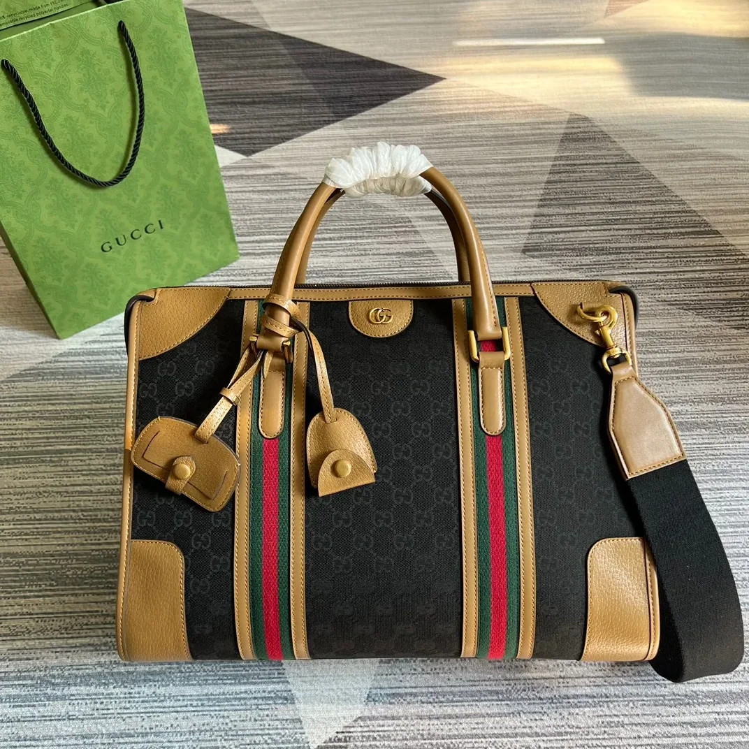Large Bauletto Top Handle Bag With Double G White in Brown / Large Bauletto Top Handle Bag With Double G White in Brown /
