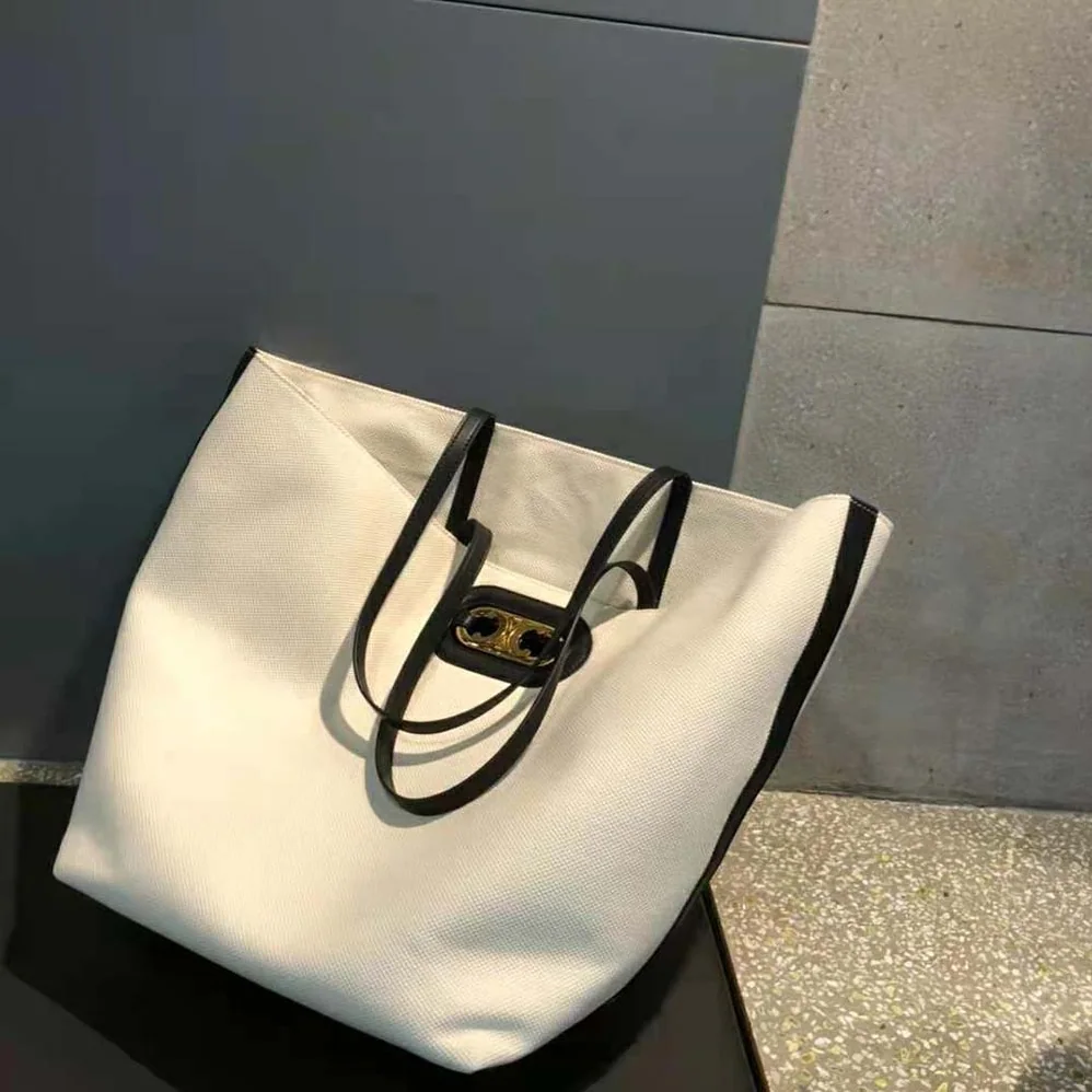 Celine Cabas Maillon Triomphe in Textile and Calfskin for Women Celine Cabas Maillon Triomphe in Textile and Calfskin for Women