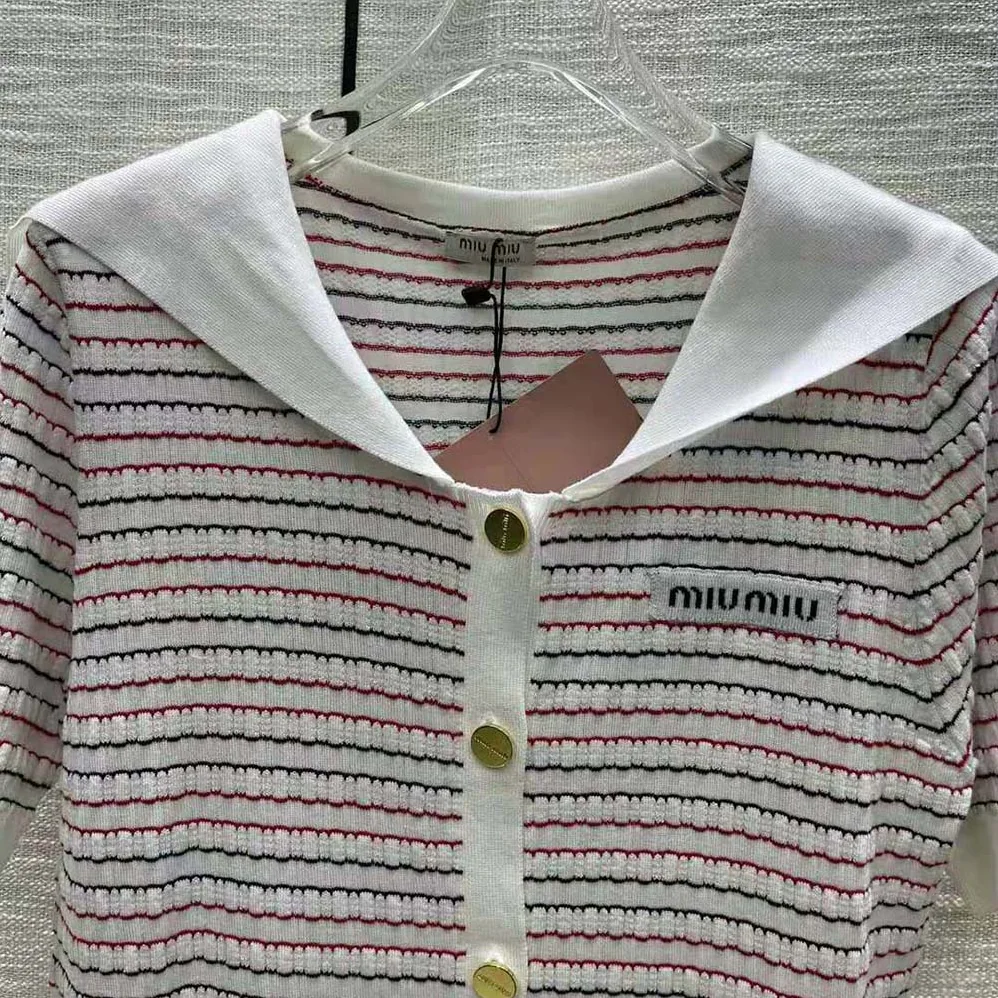 Miu Miu Cotton Sweater with Knit Logo Patch for Women