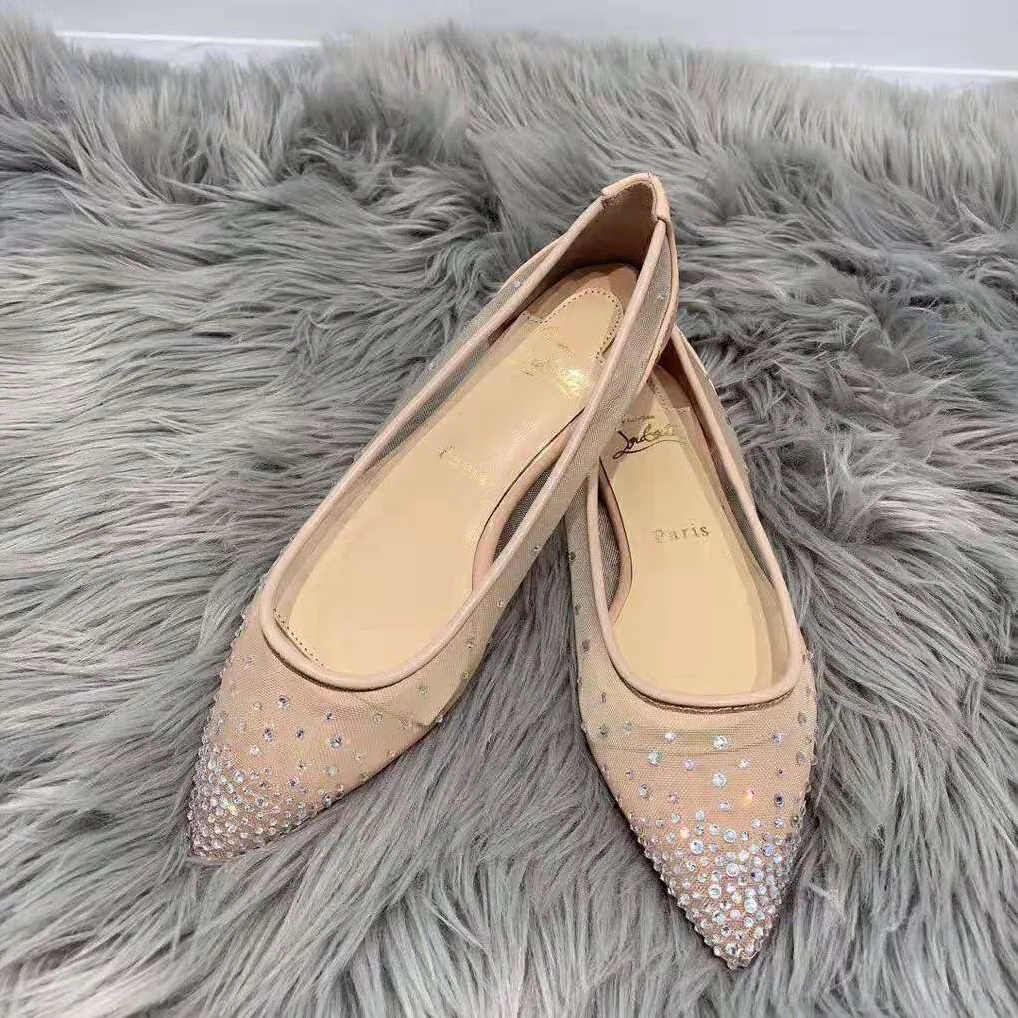 Christian Louboutin Follies Strass Ballet Flat for Women in Sandy Christian Louboutin Follies Strass Ballet Flat for Women in Sandy