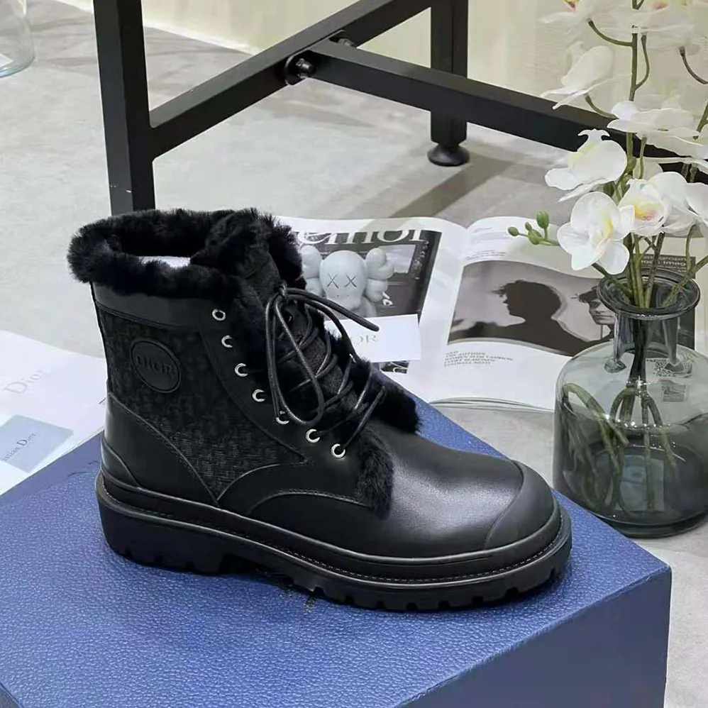 Dior Explorer Ankle Boot Black Smooth Calfskin and Dior Oblique Jacquard for Men