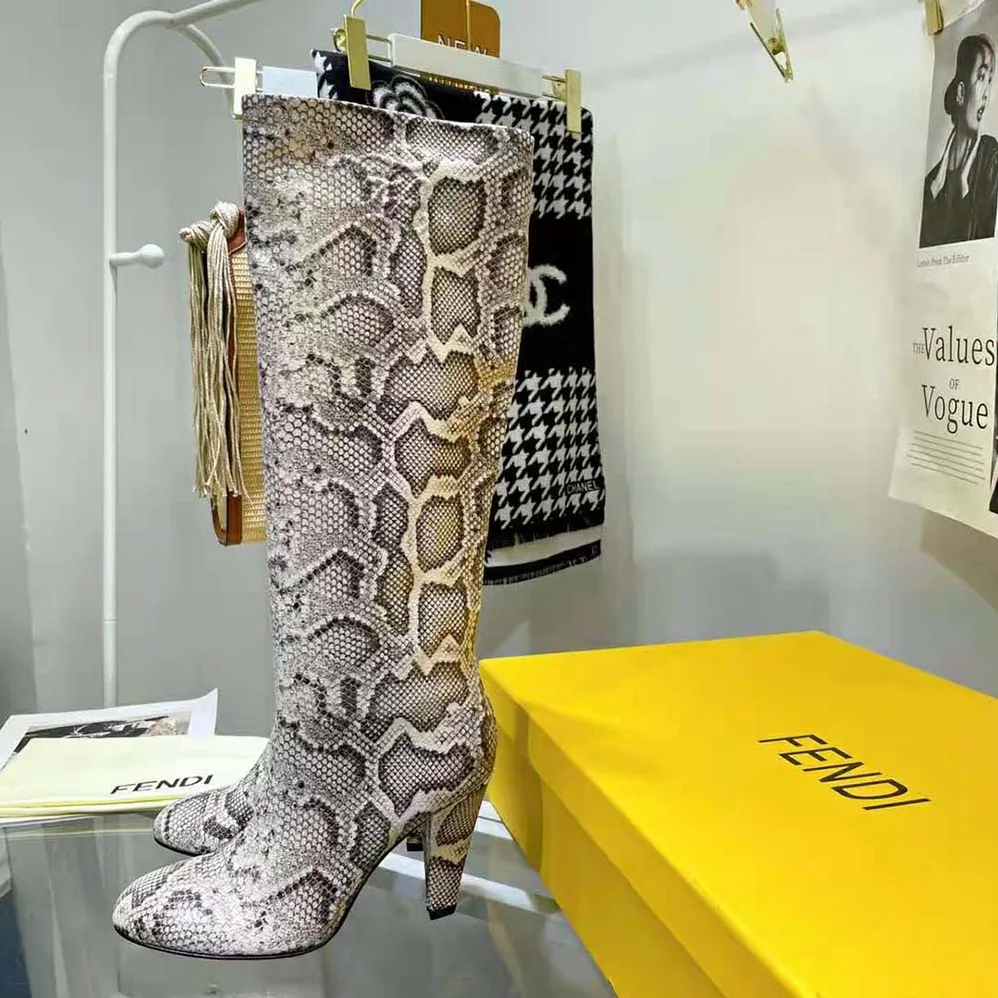 Fendi Karligraphy High-heeled Boots in Brown Python for Women Fendi Karligraphy High-heeled Boots in Brown Python for Women