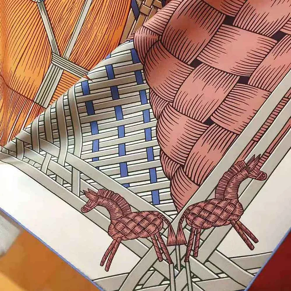 Hermes Masan and Masan Scarf 90 with Hand-Rolled Edges for Women in Silver Hermes Masan and Masan Scarf 90 with Hand-Rolled Edges for Women in Silver
