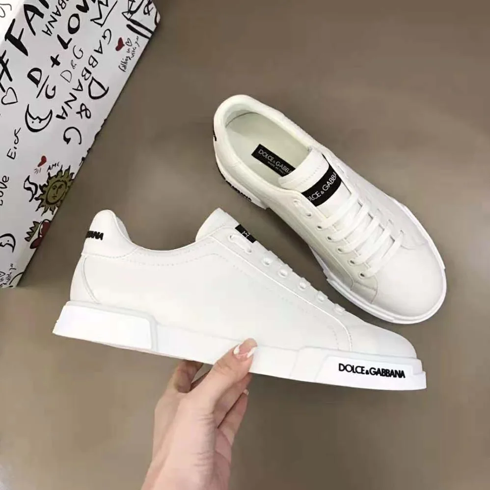 Dolce Gabbana D&G Calfskin Nappa Portofino Sneakers for Unisex in White