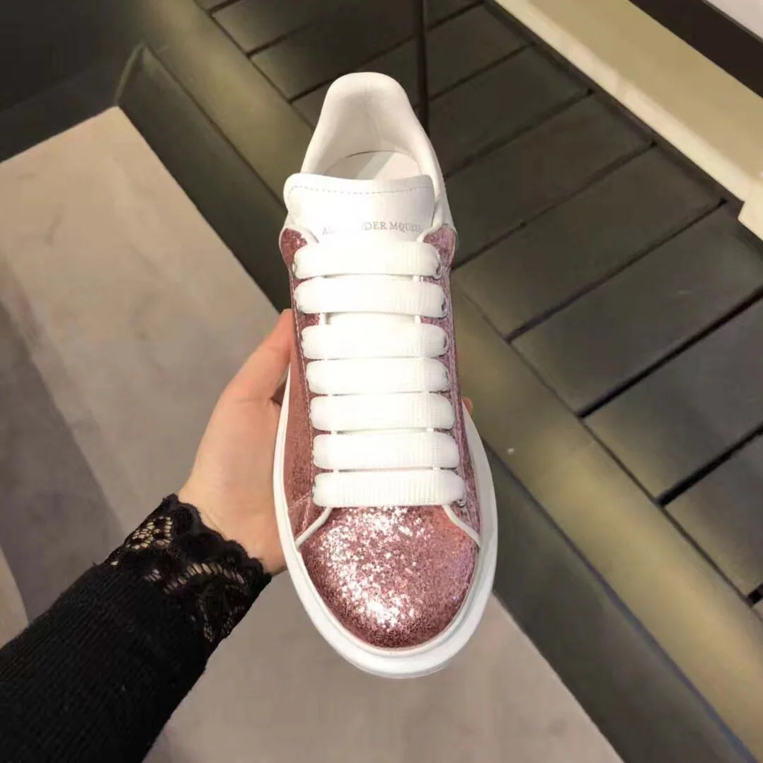 Alexander Mcqueen Oversized Sneaker with Glitter Lace for Women in UP Shoes Pink
