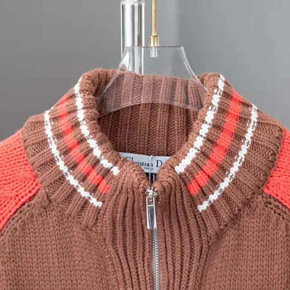 Dior Tears Zipped Blouson Brown and Red Wool and Cashmere Jersey for Men