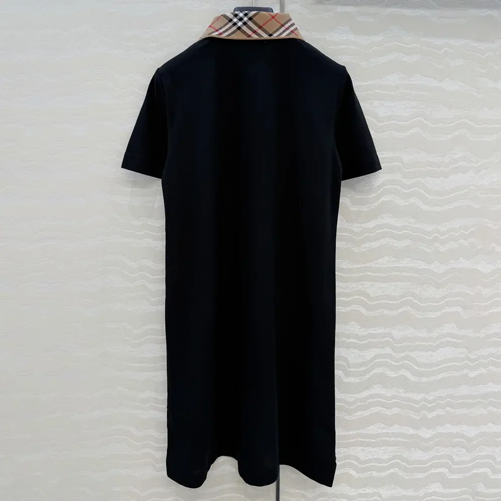 Burberry Check Collar Cotton Polo Shirt Dress for Women in Black
