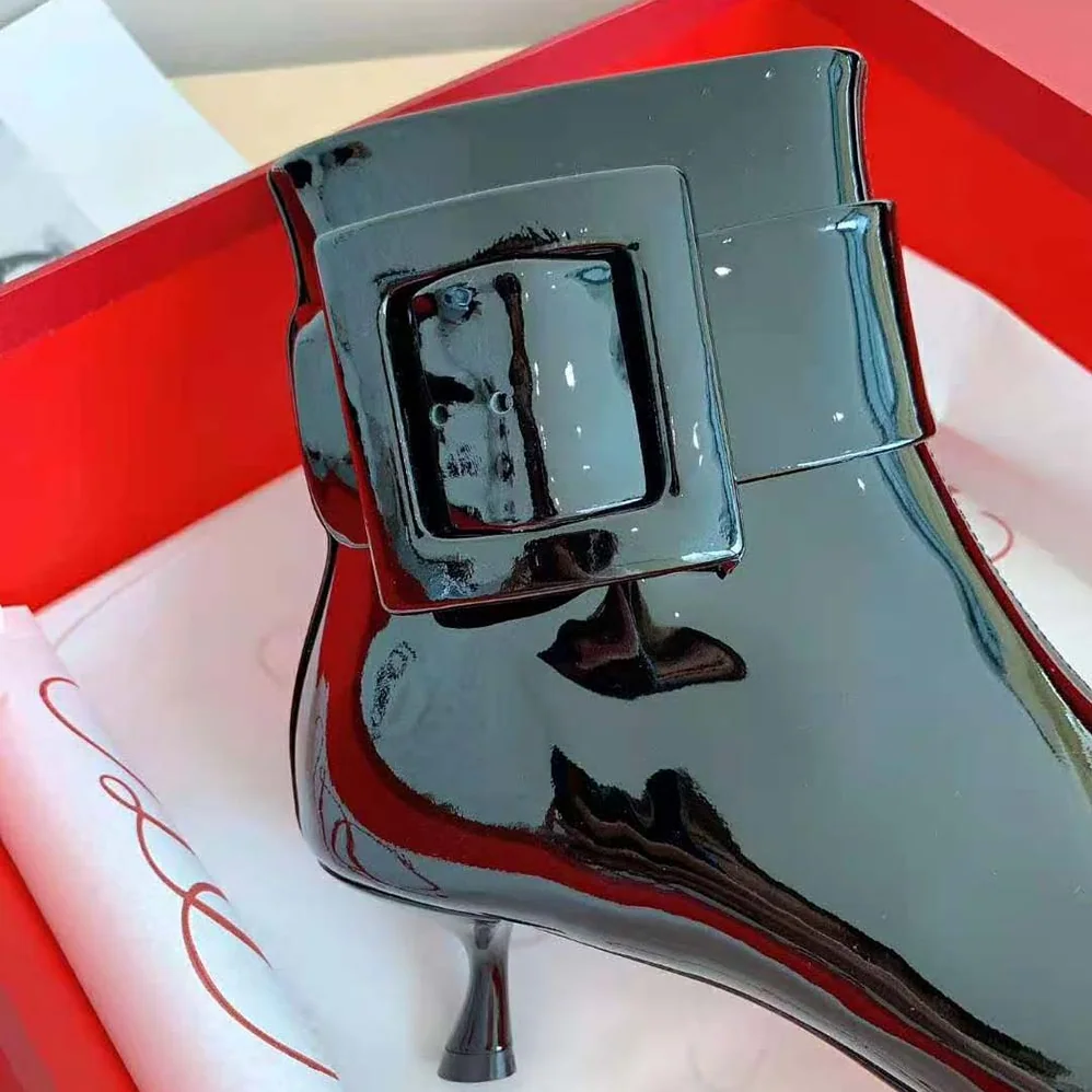 Roger Vivier Pointy Covered Buckle Ankle Boots in Patent Leather for Women