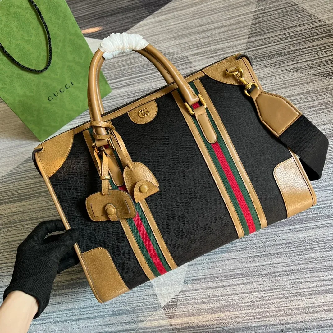 Large Bauletto Top Handle Bag With Double G White in Brown / Large Bauletto Top Handle Bag With Double G White in Brown /