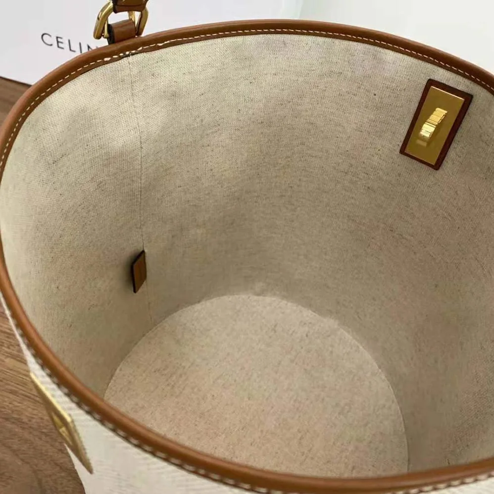 Celine Bucket 16 Bag in Textile and Calfskin for Women Celine Bucket 16 Bag in Textile and Calfskin for Women