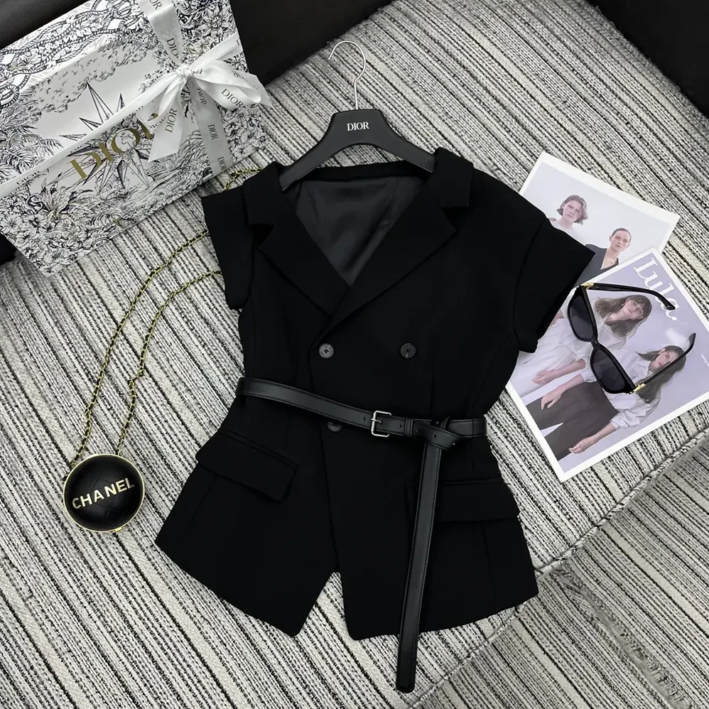Dior Asymmetric Short-Sleeved Jacket with Belt Black Silk and Cotton Faille for Women Dior Asymmetric Short-Sleeved Jacket with Belt Black Silk and Cotton Faille for Women