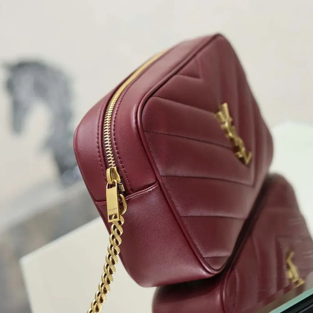 Saint Laurent YSL Loulou Camera Bag In Matelassé Lambskin for Women in Rouge Cabernet Saint Laurent YSL Loulou Camera Bag In Matelassé Lambskin for Women in Rouge Cabernet