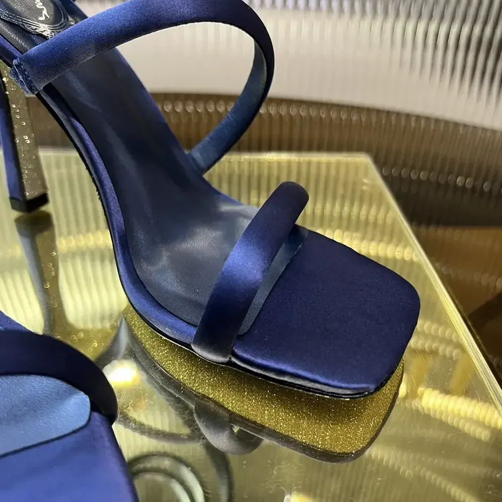 Rene Caovilla Cleopatra Midnight Blue Satin Sandal 105 for Women