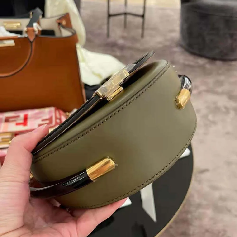 Fendi Moonlight Hand-Stitched Leather Satchel Bag for Women in Green