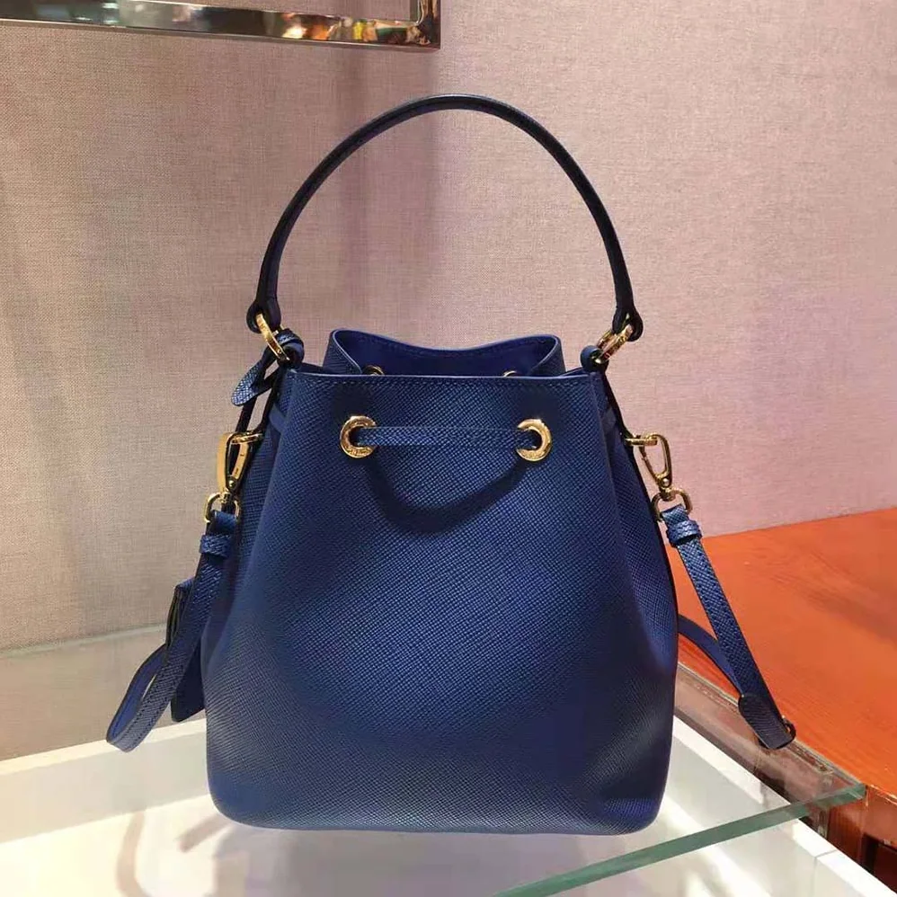 Prada Saffiano Leather Bucket Bag for Women in Navy