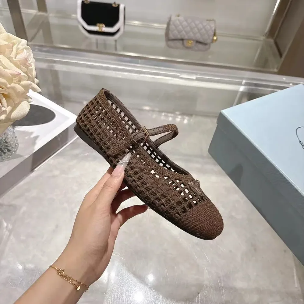 Prada Crochet Ballerinas for Women in Cocoa Brown Prada Crochet Ballerinas for Women in Cocoa Brown