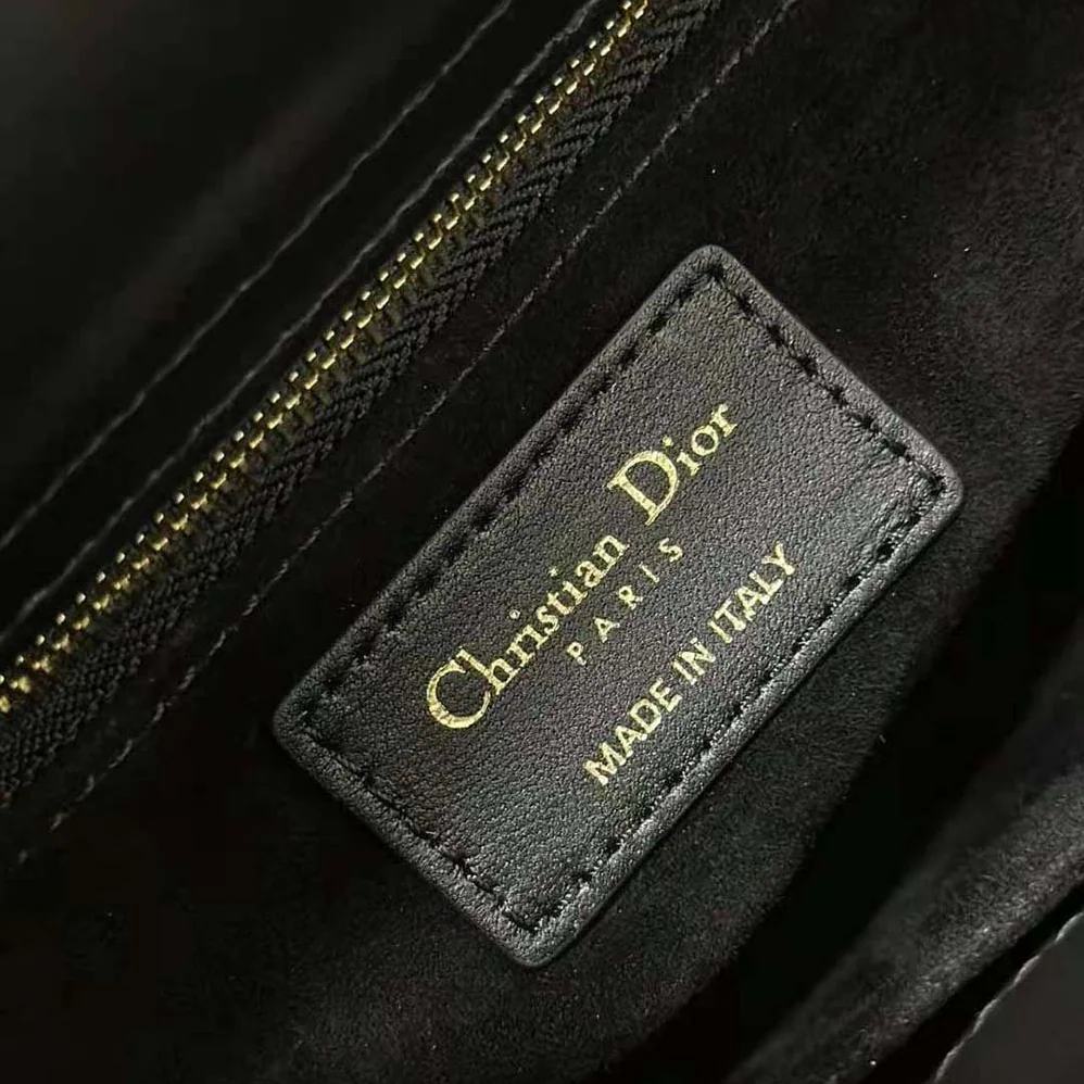 Dior Small Lady Dior Bag Black Cannage Lambskin with Gold for Women in Finish Butterfly Studs