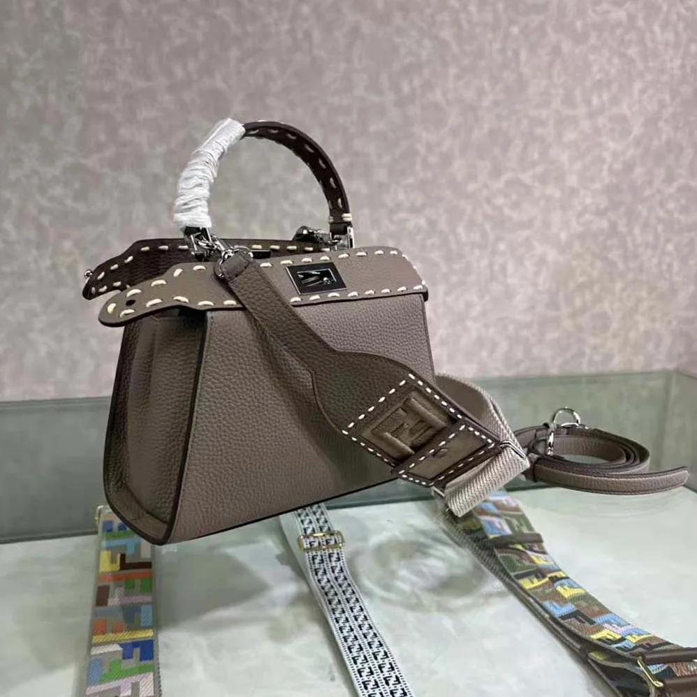 Fendi Peekaboo Iconic Mini Full Grain Leather Bag for Women in Silver