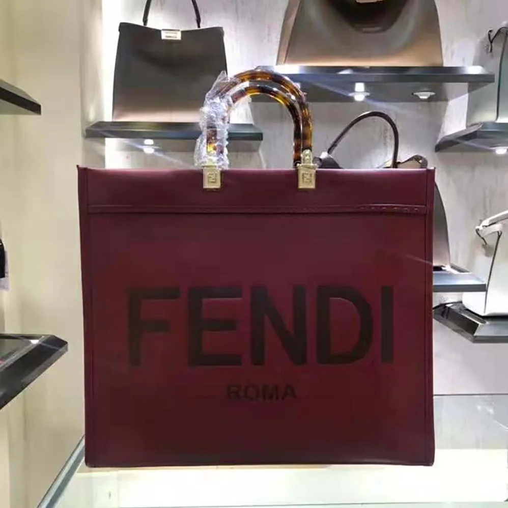 Fendi Sunshine Shopper Burgundy Leather Shopper for Women in Maroon