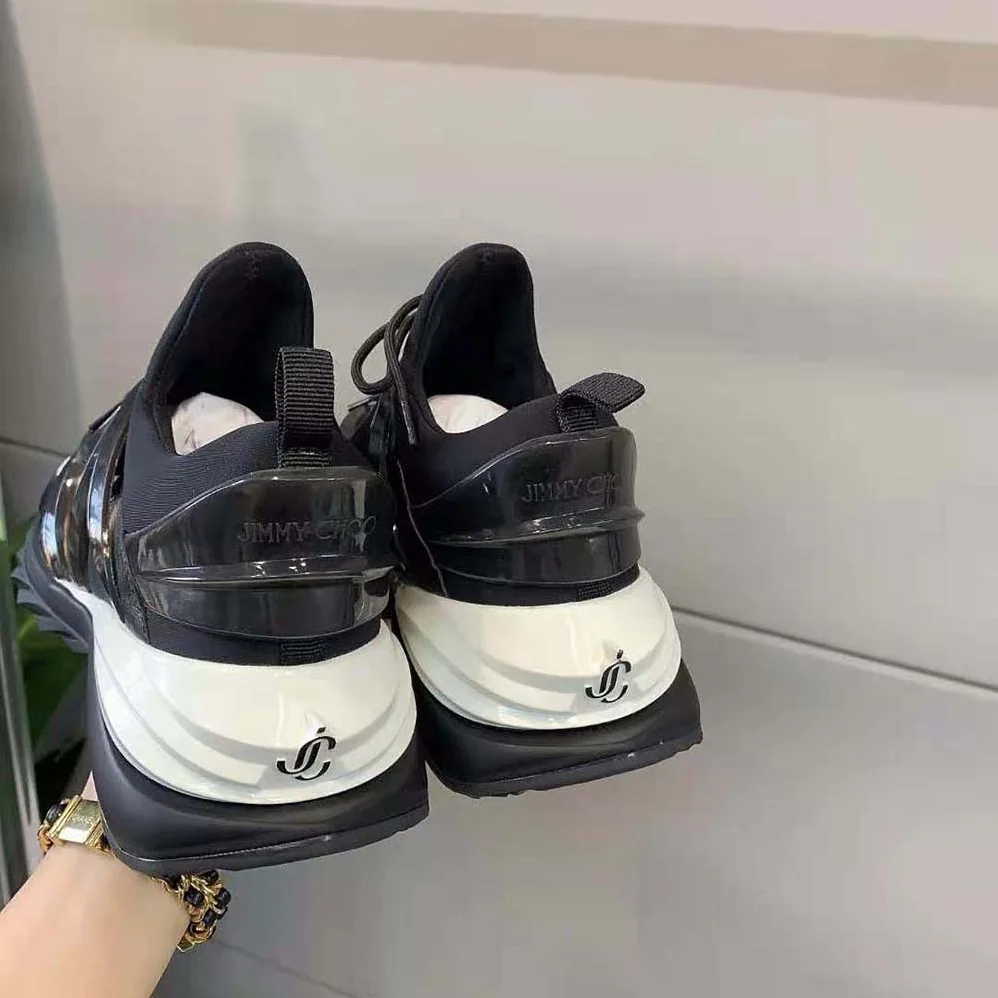 Jimmy Choo Cosmos/F Black Leather and Neoprene Low for Women in Top Trainers