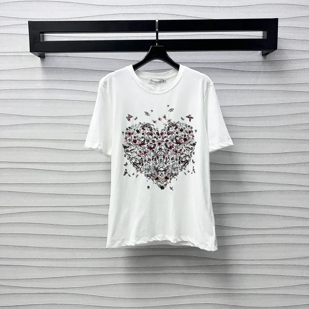 Dior Dioramour Embroidered T-Shirt White Cotton and Linen Jersey for Women Dior Dioramour Embroidered T-Shirt White Cotton and Linen Jersey for Women