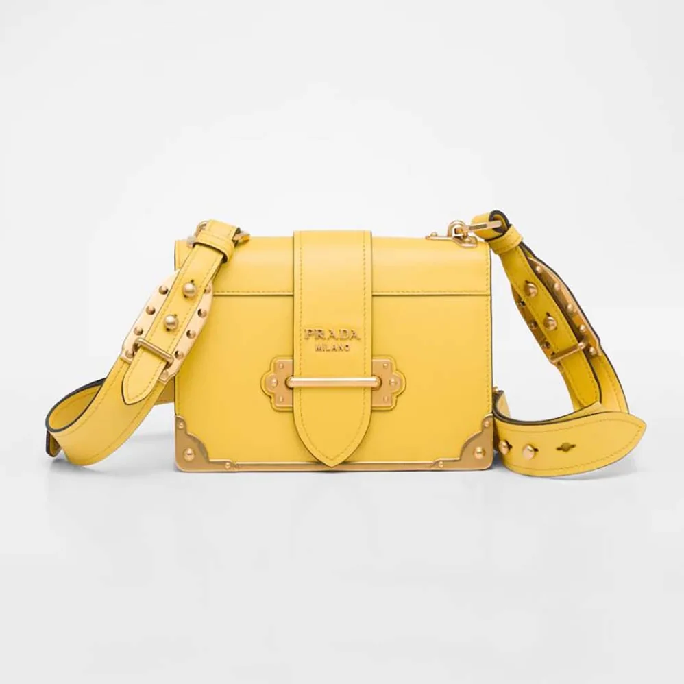 Prada Woen Cahier Leather Bag in Yellow