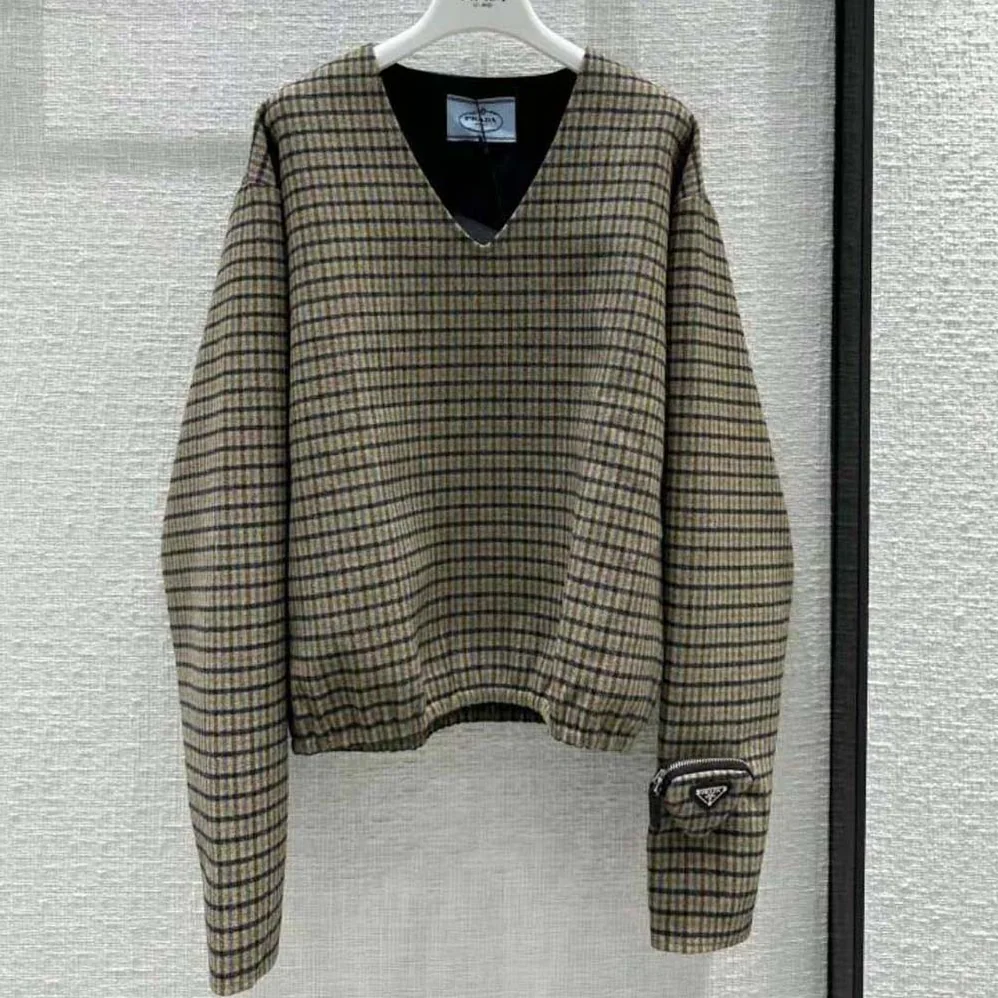 Prada Cashgora Check Top with Triangle logo for Women Prada Cashgora Check Top with Triangle logo for Women