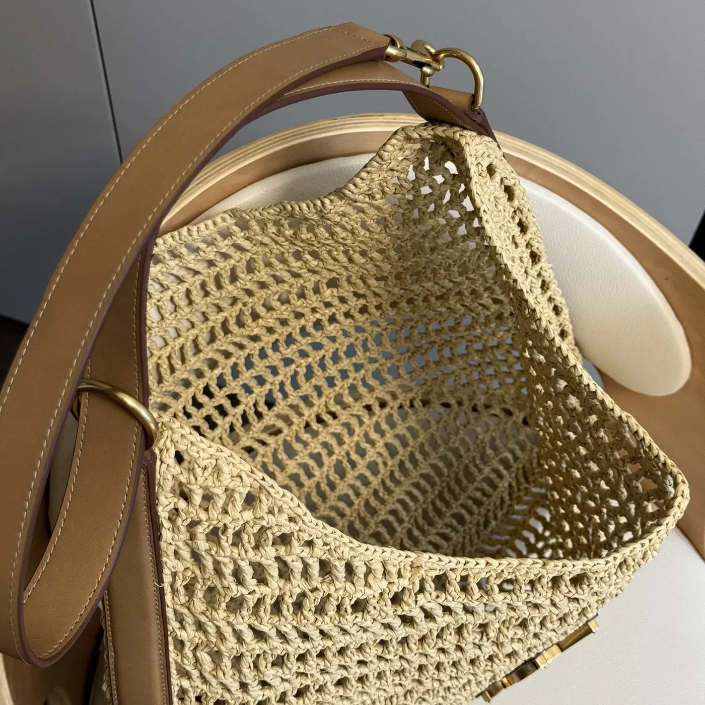 Saint Laurent YSL Oxalis in Raffia Crochet and Leather for Women