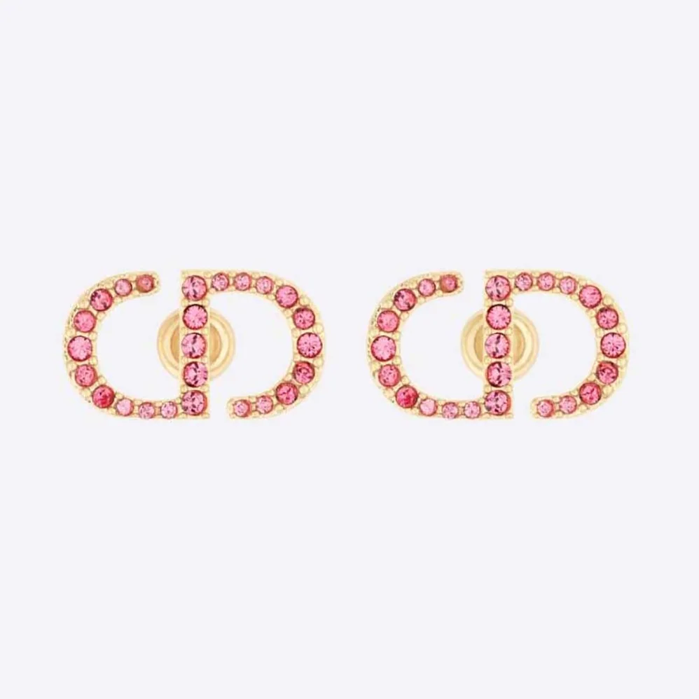 Dior Petit CD Stud Earrings Gold-Finish Metal and Light Pink Crystals for Women Dior Petit CD Stud Earrings Gold-Finish Metal and Light Pink Crystals for Women