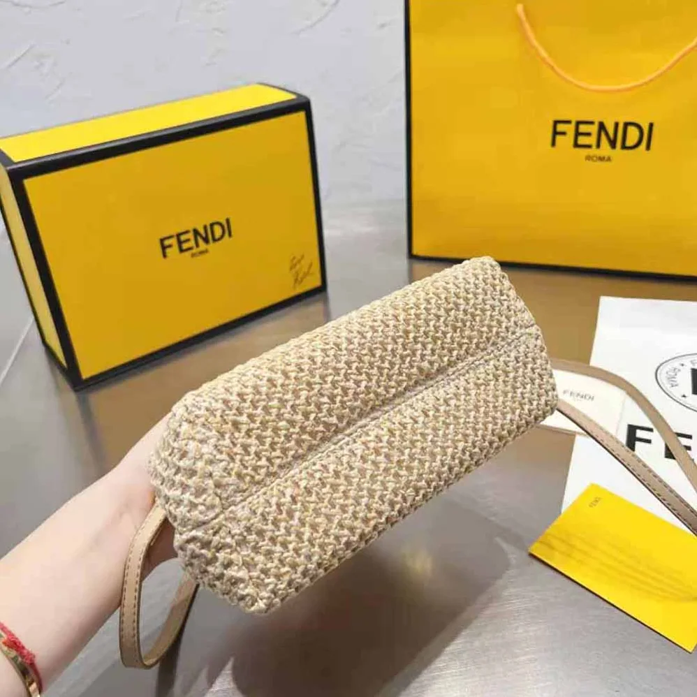Fendi First Small Beige Raffia Macrame Bag for Women Fendi First Small Beige Raffia Macrame Bag for Women