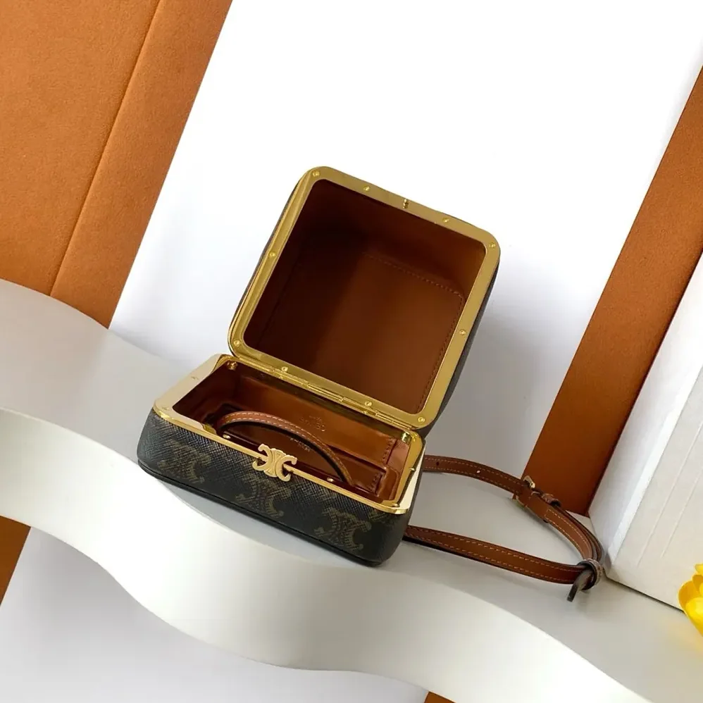 Celine Small Triomphe Frame In Triomphe Canvas And Natural Calfskin for Women