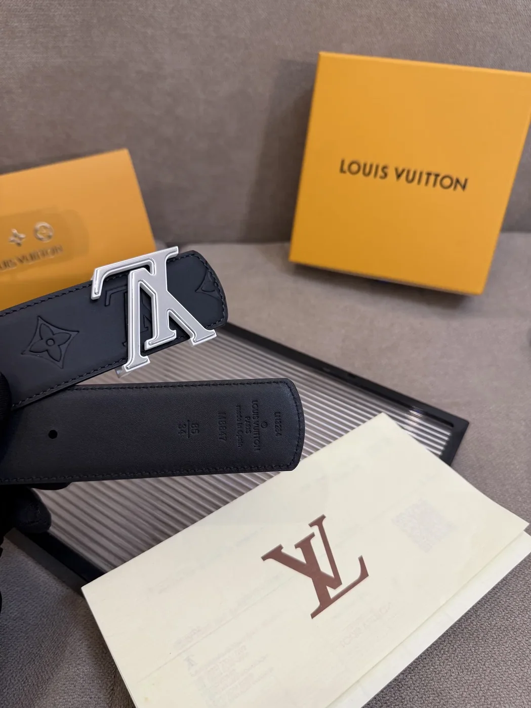 Louis Vuitton LV Initiales Monogram Embossed Leather Belt Black With Silver Buckle Louis Vuitton LV Initiales Monogram Embossed Leather Belt Black With Silver Buckle