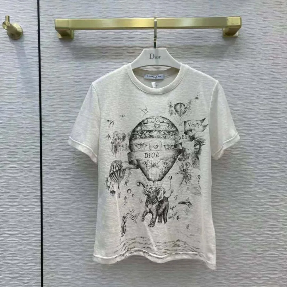 Dior T-shirt Ecru Dior Des Vents Cotton Jersey and Linen for Women