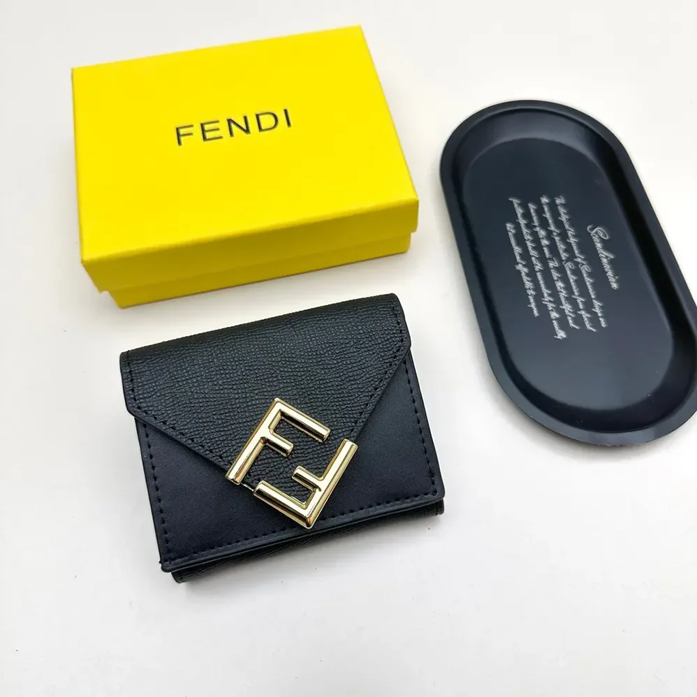 Fendi FF Diamonds Wallet Black Leather Wallet for Unisex