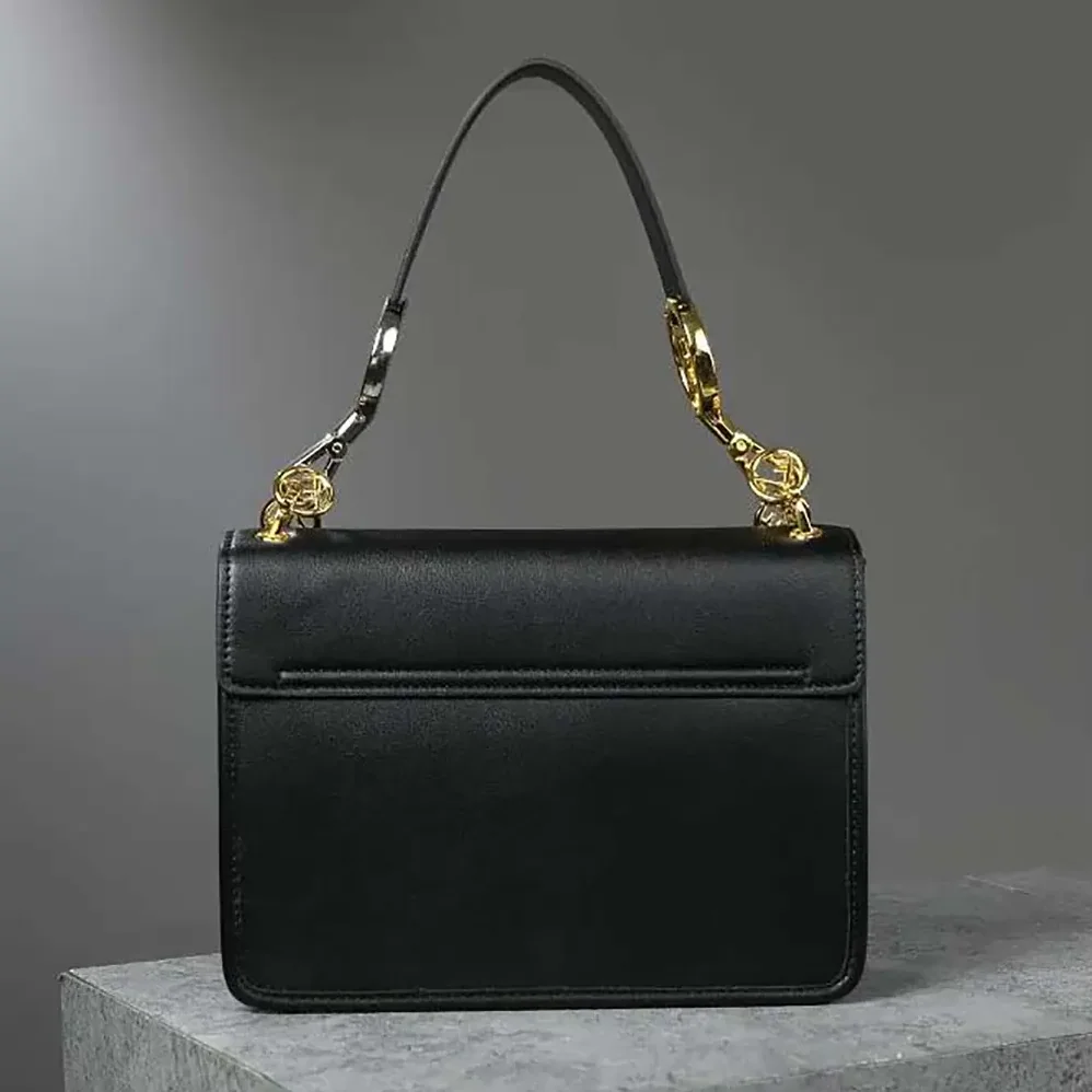 Fendi Kan I F Leather Bag in Calfskin Leather for Women in Black Fendi Kan I F Leather Bag in Calfskin Leather for Women in Black