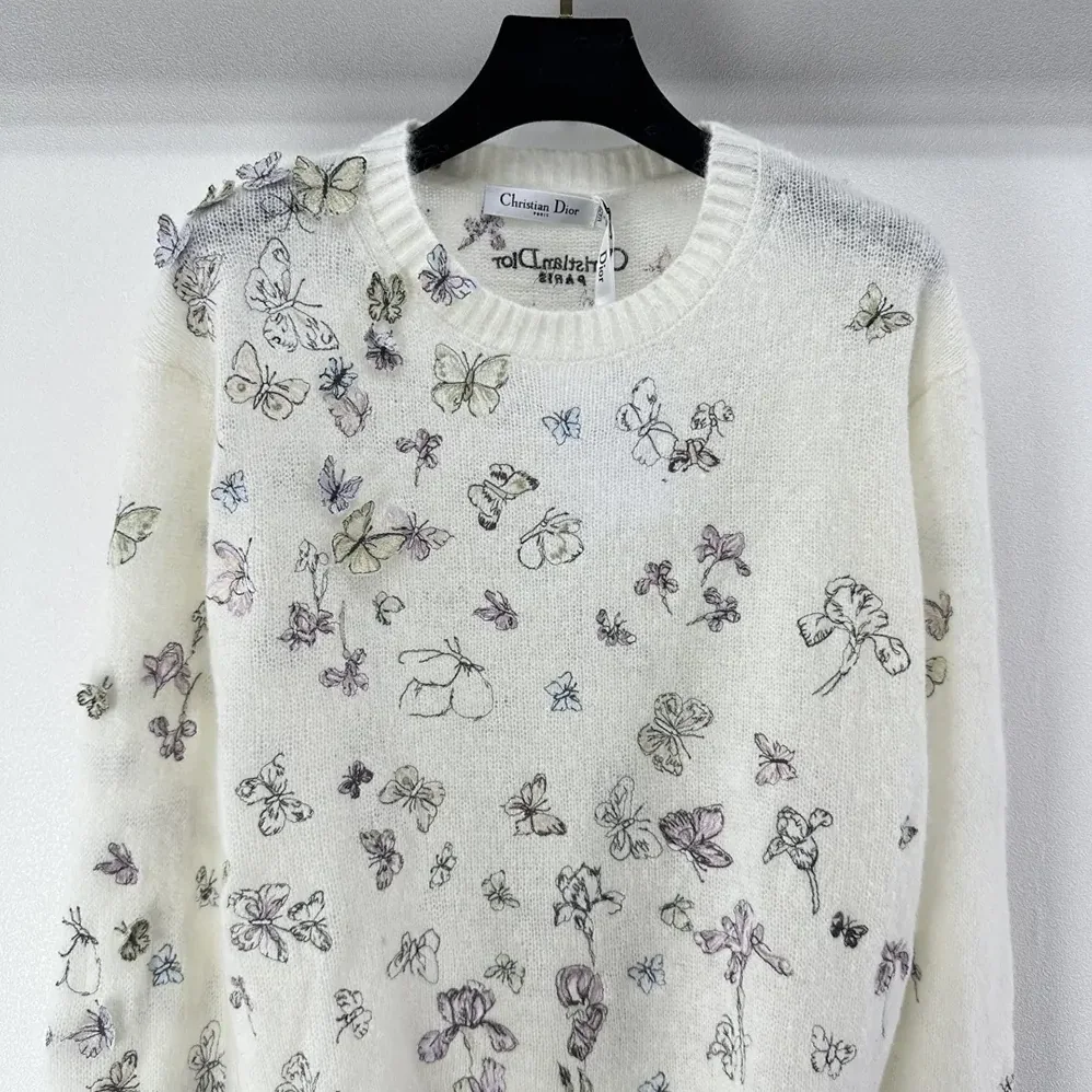 Dior Embroidered Sweater White Alpaca Cashmere and Silk Knit for Women Dior Embroidered Sweater White Alpaca Cashmere and Silk Knit for Women