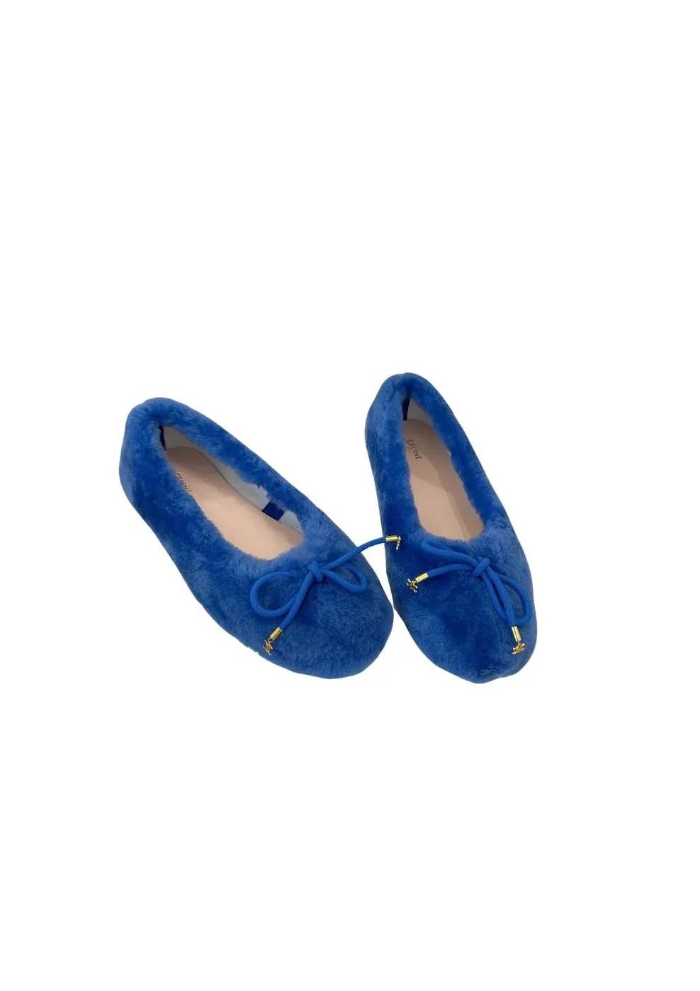 Celine Les Ballerines Celine Ballerina With Triomphe Laces And Fur Blue Celine Les Ballerines Celine Ballerina With Triomphe Laces And Fur Blue