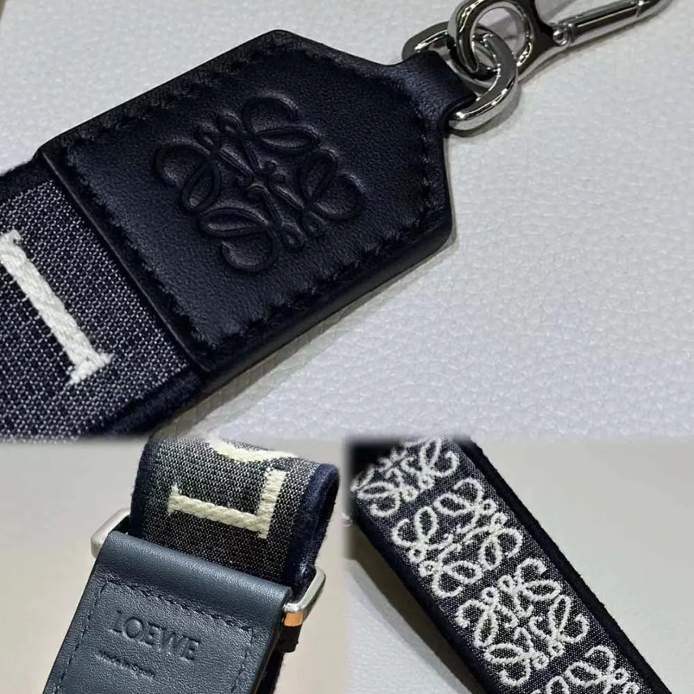 Loewe Anagram Strap in Jacquard and Calfskin for Women in Navy Loewe Anagram Strap in Jacquard and Calfskin for Women in Navy