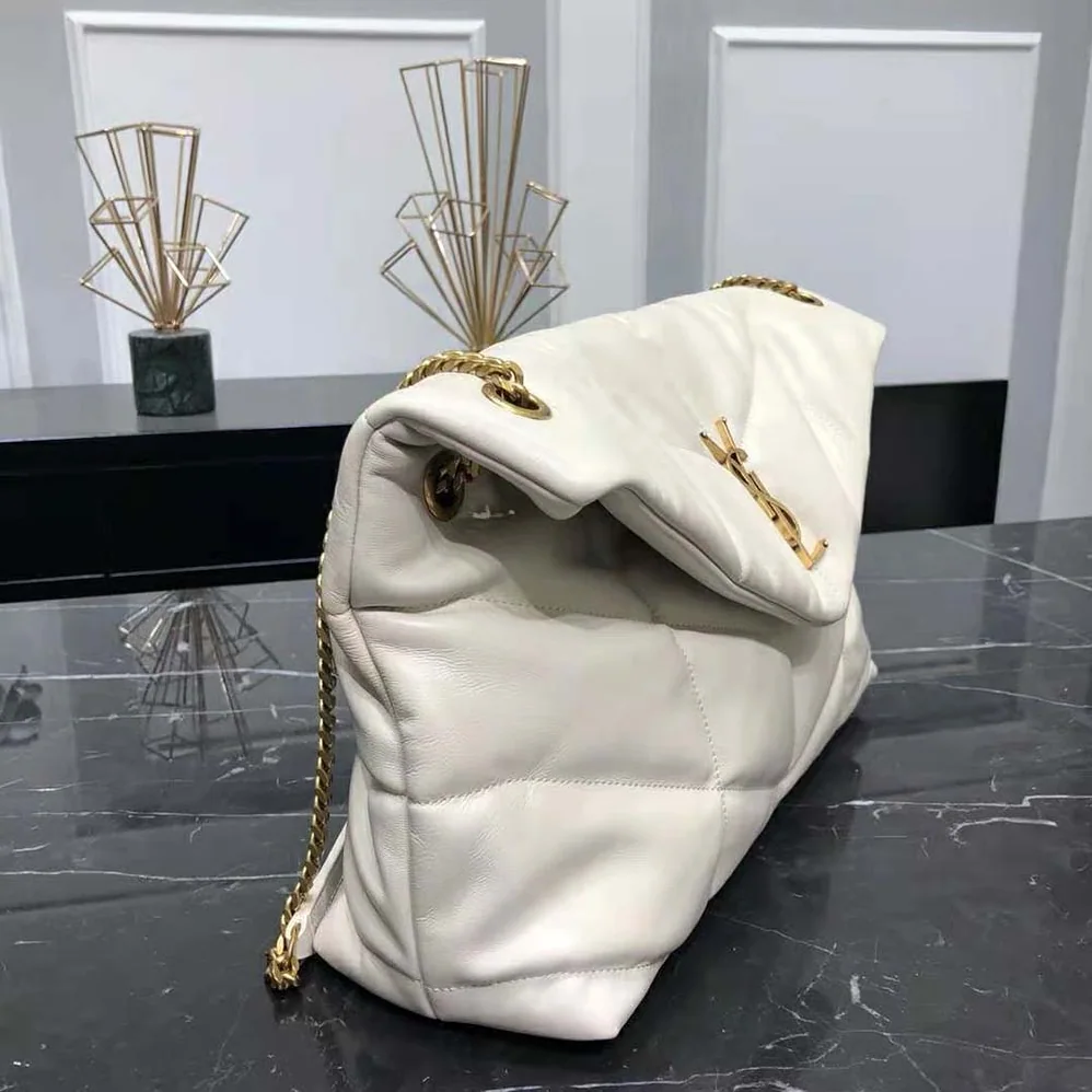 Saint Laurent YSL Puffer Medium Chain Bag in Quilted Lambskin for Women in White Saint Laurent YSL Puffer Medium Chain Bag in Quilted Lambskin for Women in White