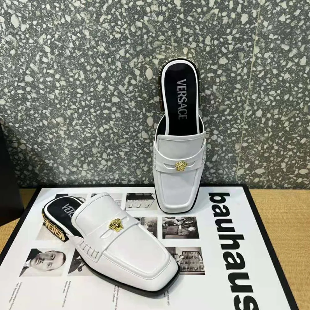 Versace La Medusa Loafers in Calf Leather for Women in White Versace La Medusa Loafers in Calf Leather for Women in White
