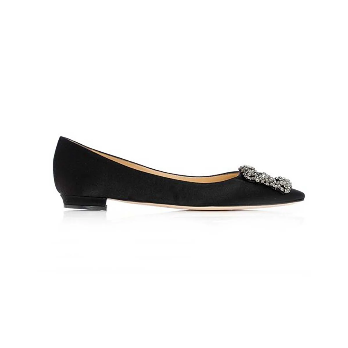 Manolo Blahnik Hangisiflat Satin Jewel Buckled Flats Shoes for Women in Black Manolo Blahnik Hangisiflat Satin Jewel Buckled Flats Shoes for Women in Black
