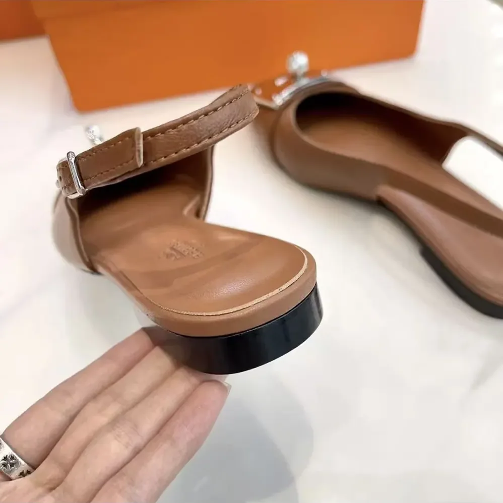 Hermes Gold Innocente Slingback with Kelly Buckle for Women in Brown